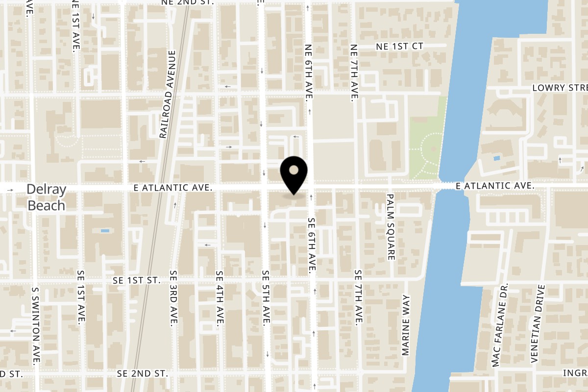 Map showing the location of Amar Sandwich Shop on 522 E Atlantic Ave in Delray Beach